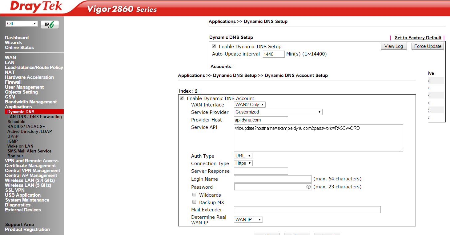 DrayTek Dynu Dynamic DNS