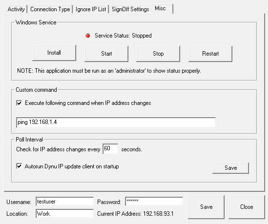 Dynu IP Update Client Service Stopped