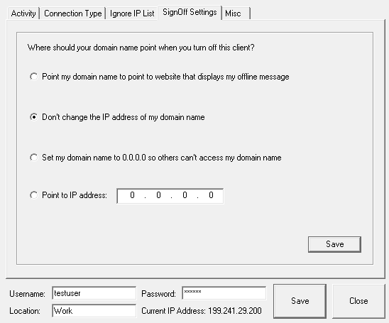 Dynu IP Update Client Signoff Settings