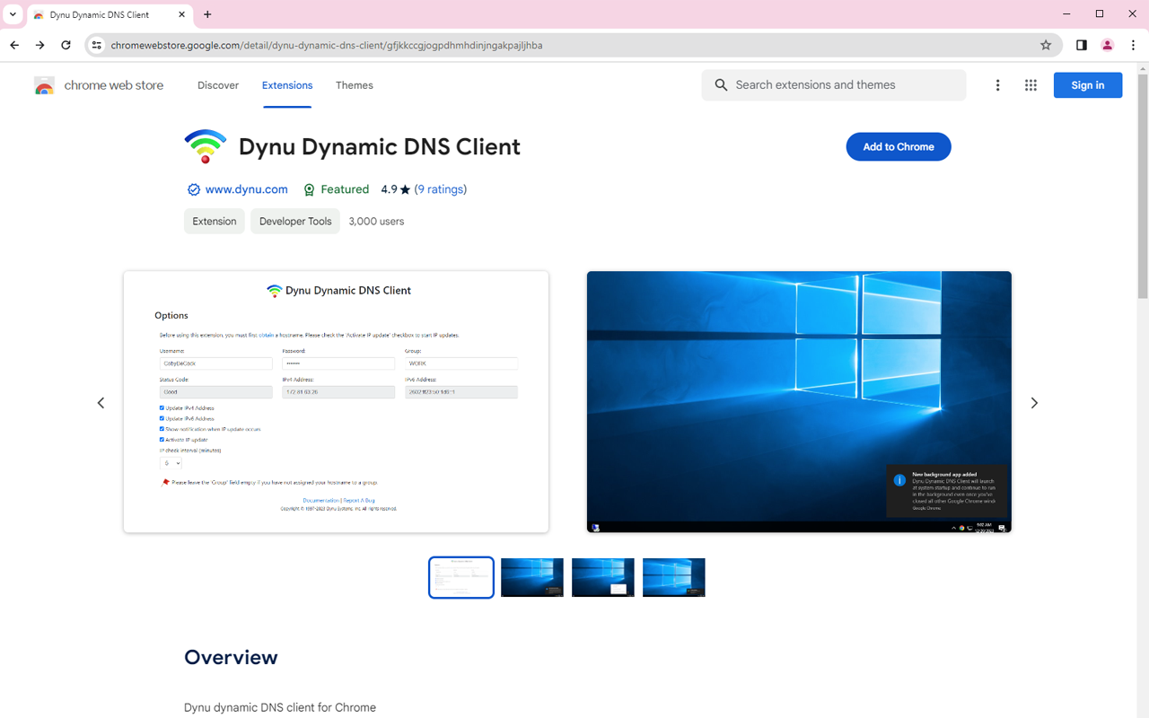 Activité du client de mise à jour DYNU IP