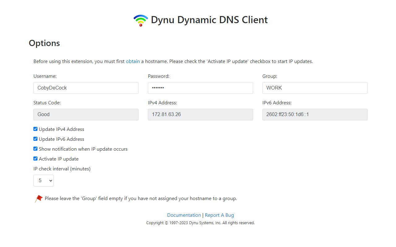 Dynu IP Update Client Activity