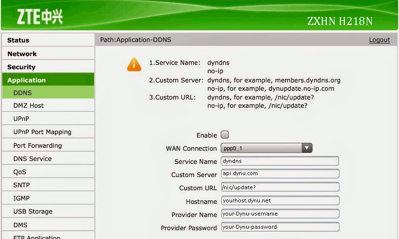 ZTE Dynu Dynamic DNS