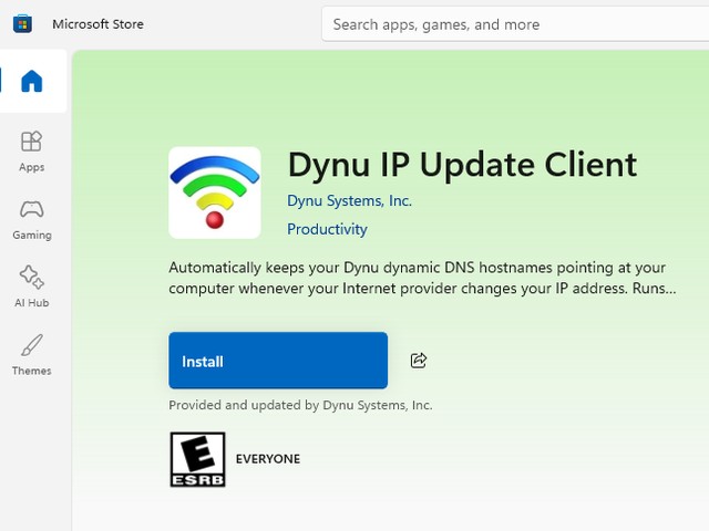 Dynu IP Update Client Install button in the Microsoft Store app