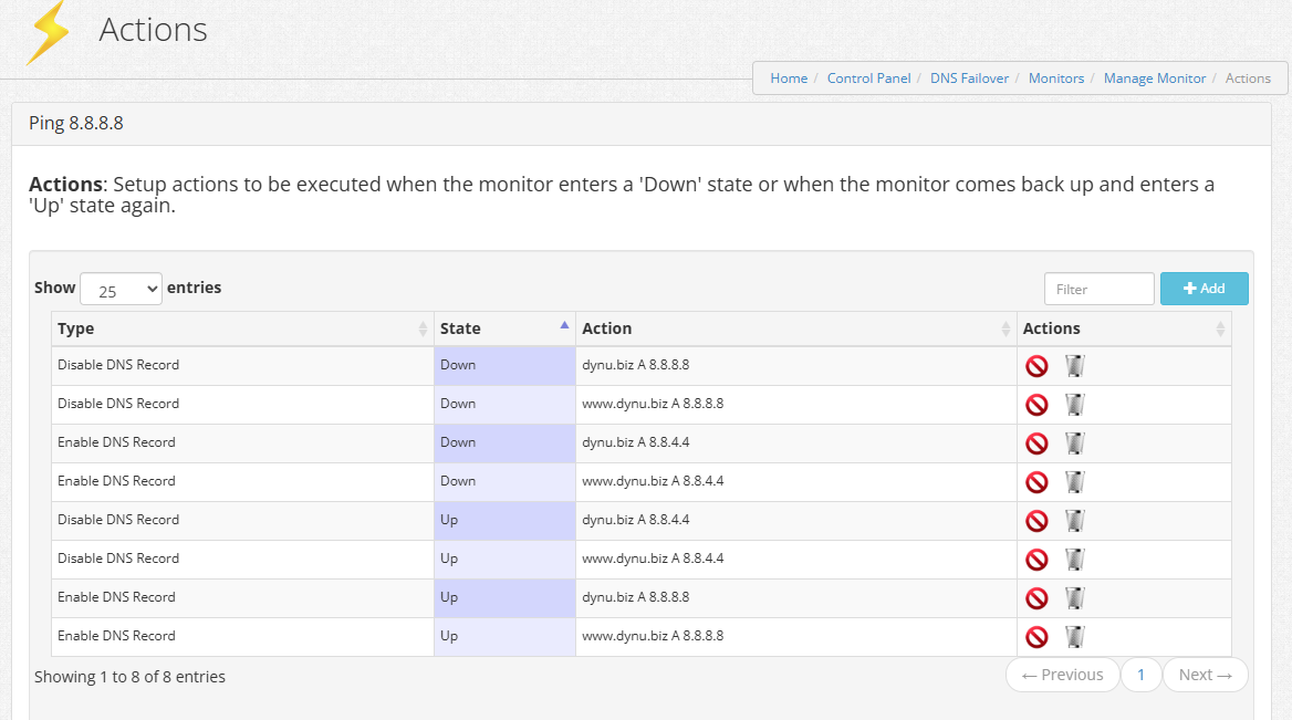 Actions List - IP Failover - Dynu DNS Failover