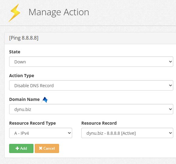 Failover Action - Enable Backup DNS Record when Down