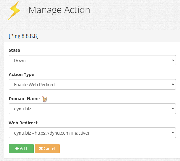 Failover Action - Enable Web Redirect when Down