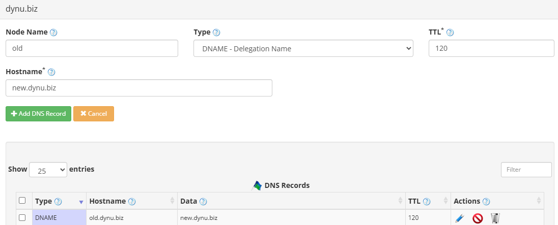 DNAME Record Dynu Dynamic DNS