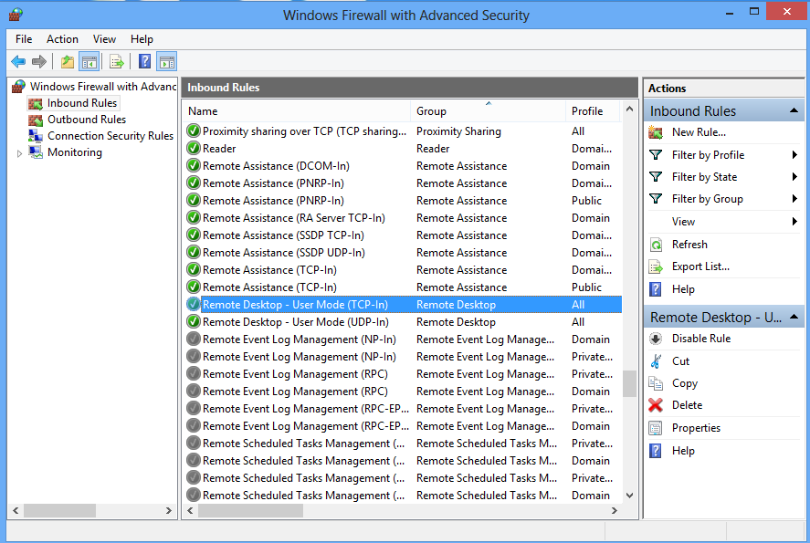 Open Windows Firewall for Remote Desktop