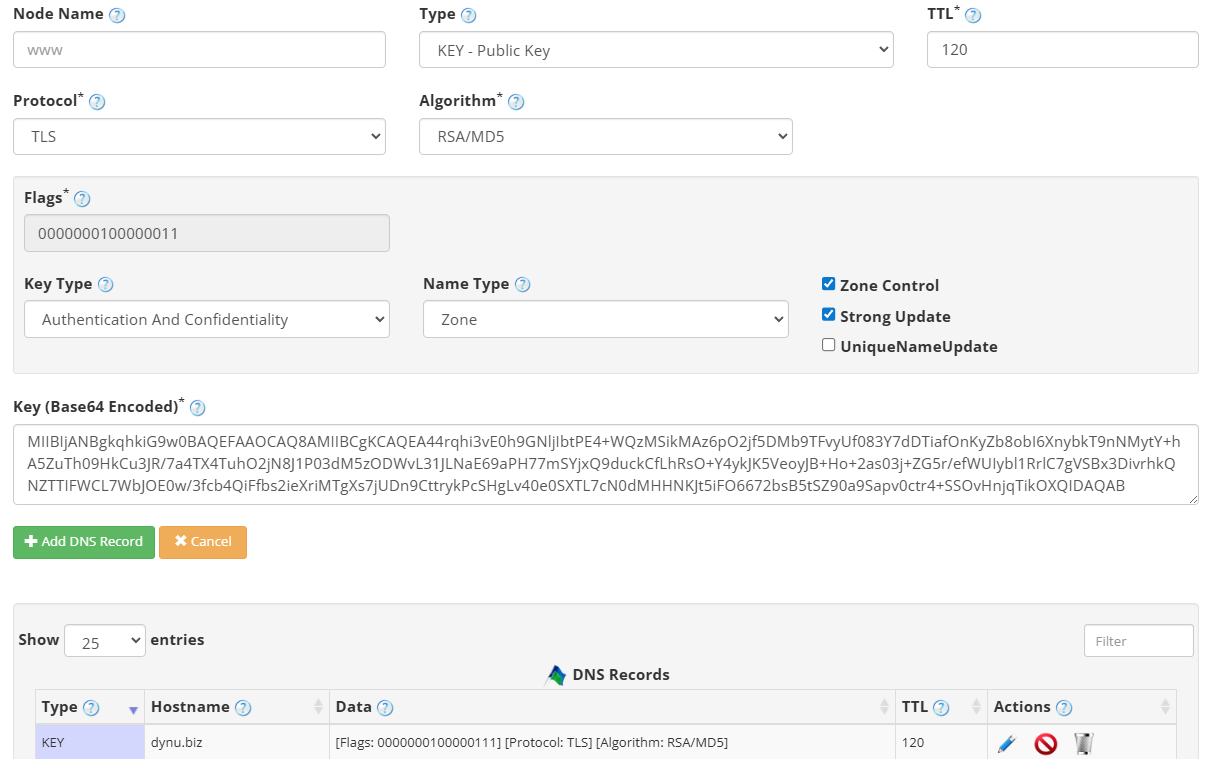 KEY Record Dynu Dynamic DNS