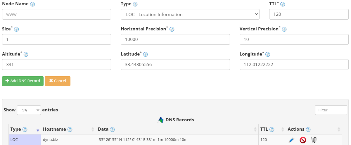LOC Record Dynu Dynamic DNS