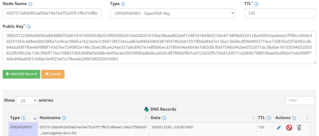 OPENPGPKEY Record Dynu Dynamic DNS