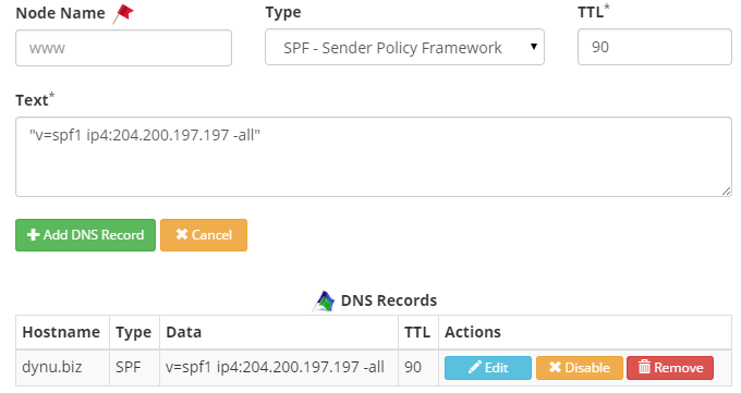 SPF Record Dynu Dynamic DNS