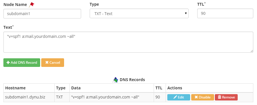 SPF Record Dynu Dynamic DNS