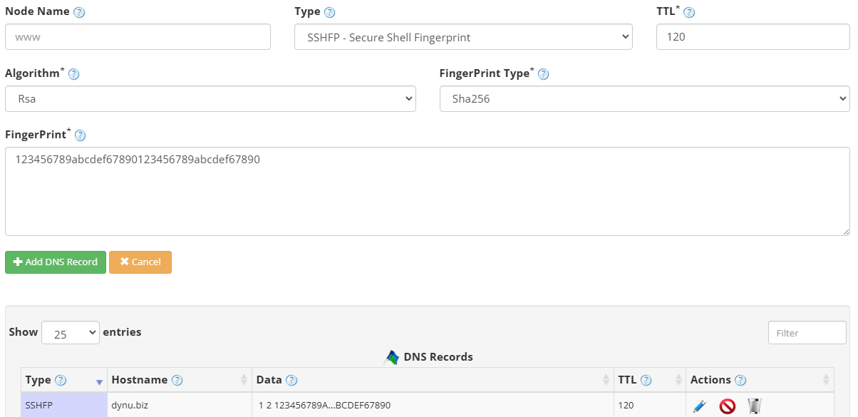 SSHFP Record Dynu Dynamic DNS