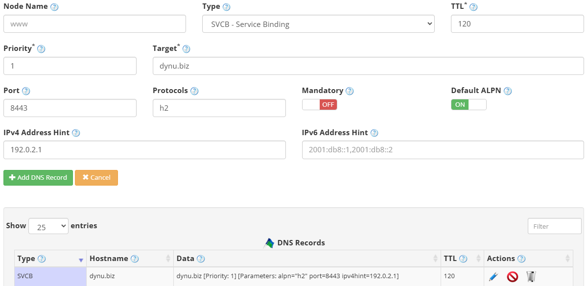 SVCB Record Dynu Dynamic DNS