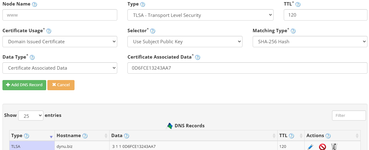 TLSA Record Dynu Dynamic DNS