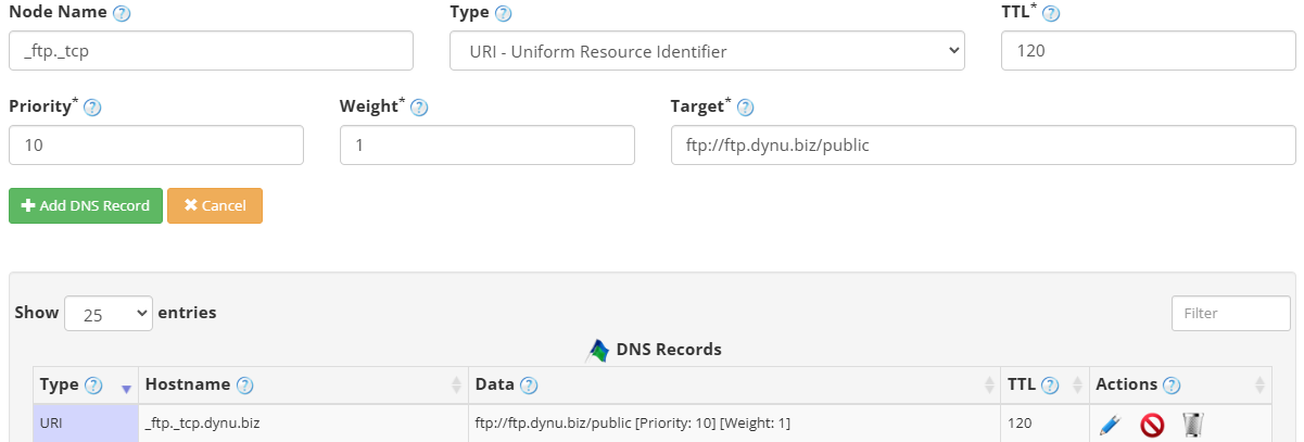 URI Record Dynu Dynamic DNS
