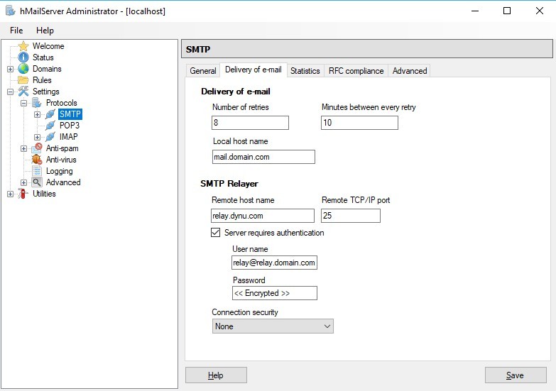 hMailServer relay host