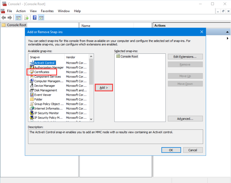 Add Certificates snap-in