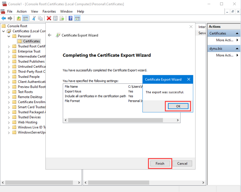 Complete certificate export