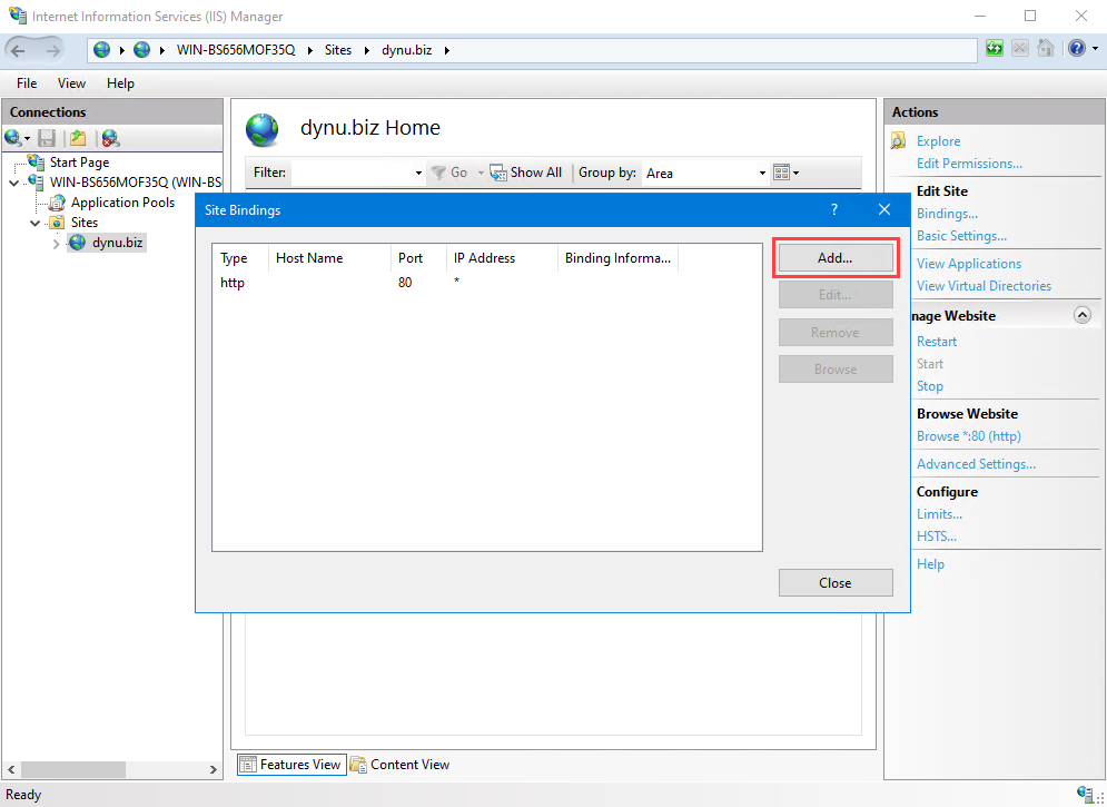 IIS add a site binding