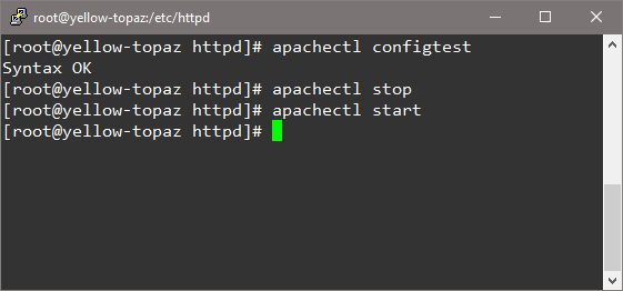 Test Apache configuration and restart