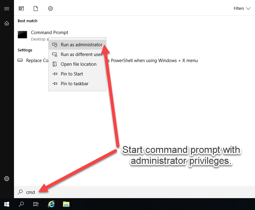 Open command prompt with administrator privileges