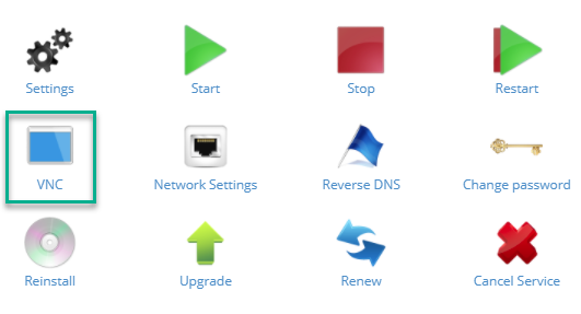 VNC area of Control Panel